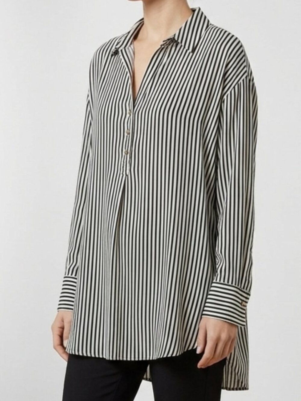 Natural Life Black & White Striped Henley Tunic Top Size Large